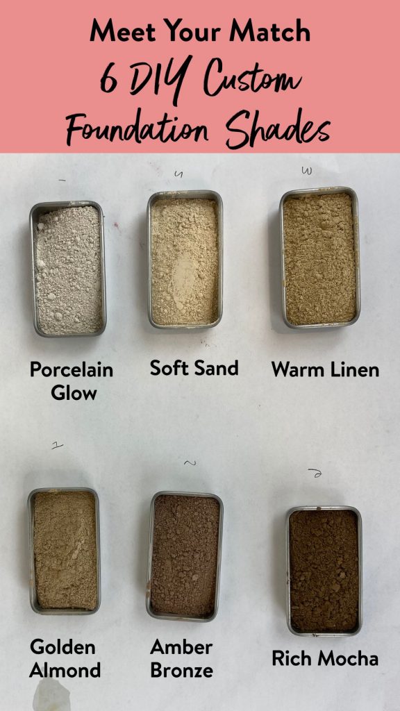Six natural foundation shades with labeled undertones